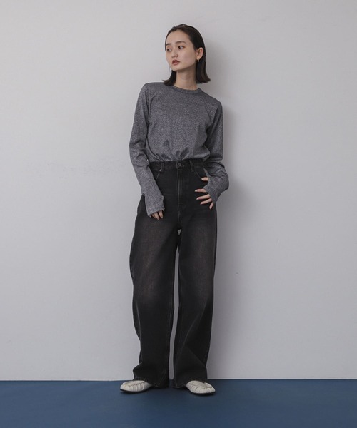 SENSE OF PLACE by URBAN RESEARCH(センスオブプレイスバイアーバンリサーチ)の「ラメリブロングTシャツ(Tシャツ/カットソー・レディース・シルバー/ブラック/ミント・ONE)」の12枚目の写真