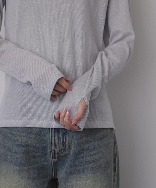 SENSE OF PLACE by URBAN RESEARCH(センスオブプレイスバイアーバンリサーチ)の「ラメリブロングTシャツ(Tシャツ/カットソー・レディース・シルバー/ブラック/ミント・ONE)」の21枚目の写真