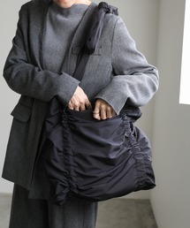 リボンショルダーギャザートートバッグ