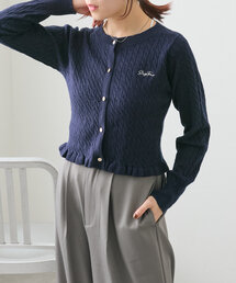 【４色展開】ケーブル刺繍フリルカーディガン