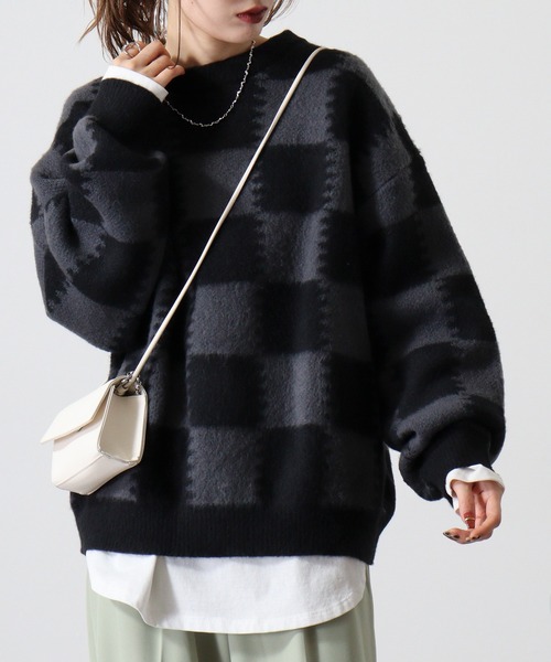 SUGGESTION（サジェッション）の「Checkered crew neck sweater / チェッカークルーネックセーター unisex（ニット/セーター・メンズ・グレー/ライトグレー/チャコール・M/L）」の13枚目の写真