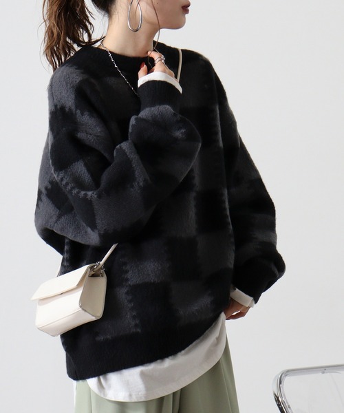 SUGGESTION（サジェッション）の「Checkered crew neck sweater / チェッカークルーネックセーター unisex（ニット/セーター・メンズ・グレー/ライトグレー/チャコール・M/L）」の14枚目の写真