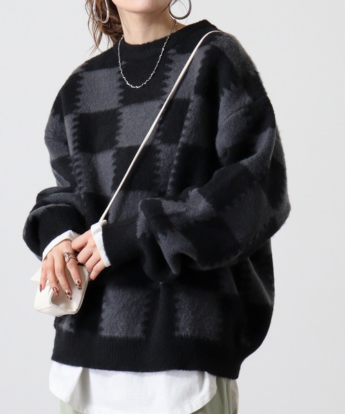 SUGGESTION（サジェッション）の「Checkered crew neck sweater / チェッカークルーネックセーター unisex（ニット/セーター・メンズ・グレー/ライトグレー/チャコール・M/L）」の15枚目の写真