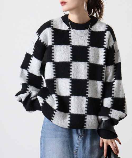 SUGGESTION（サジェッション）の「Checkered crew neck sweater / チェッカークルーネックセーター unisex（ニット/セーター・メンズ・グレー/ライトグレー/チャコール・M/L）」の4枚目の写真