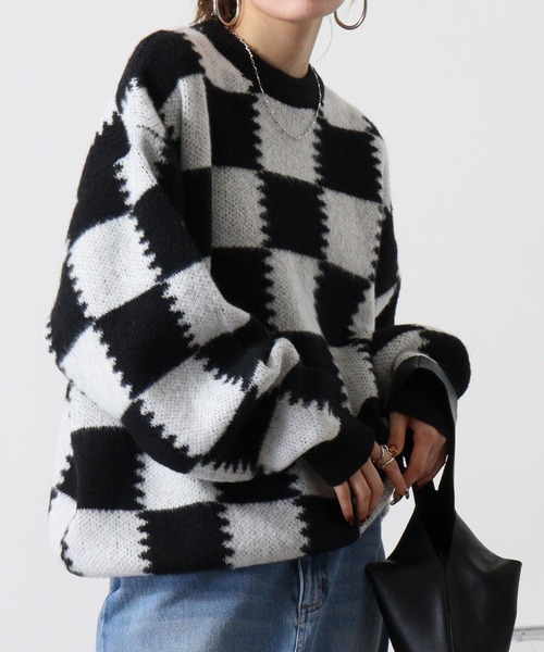 SUGGESTION（サジェッション）の「Checkered crew neck sweater / チェッカークルーネックセーター unisex（ニット/セーター・メンズ・グレー/ライトグレー/チャコール・M/L）」の5枚目の写真