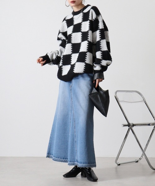 SUGGESTION（サジェッション）の「Checkered crew neck sweater / チェッカークルーネックセーター unisex（ニット/セーター・メンズ・グレー/ライトグレー/チャコール・M/L）」の6枚目の写真