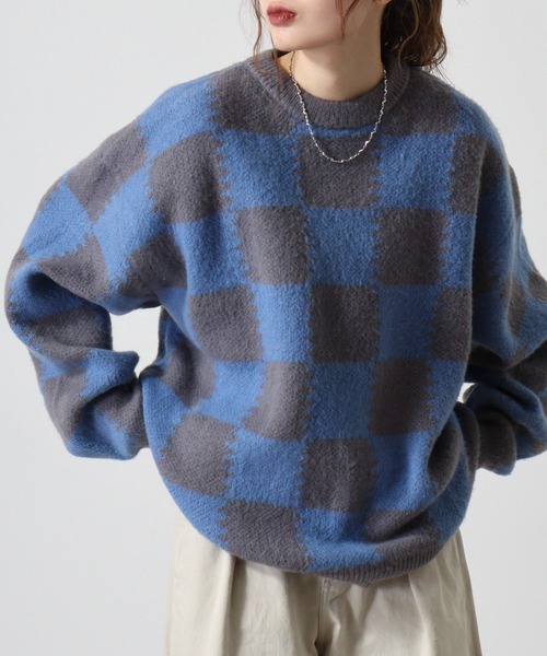 SUGGESTION（サジェッション）の「Checkered crew neck sweater / チェッカークルーネックセーター unisex（ニット/セーター・メンズ・グレー/ライトグレー/チャコール・M/L）」の10枚目の写真