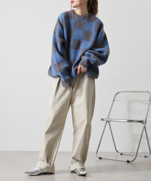 SUGGESTION（サジェッション）の「Checkered crew neck sweater / チェッカークルーネックセーター unisex（ニット/セーター・メンズ・グレー/ライトグレー/チャコール・M/L）」の11枚目の写真