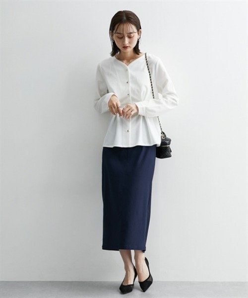 nissen（ニッセン）の「フロントタック入前開きブラウス【ＵＶカット・洗濯機ＯＫ】（シャツ/ブラウス・レディース・ネイビー/サックスブルー/オフホワイト・S/M/L/LL）」の9枚目の写真