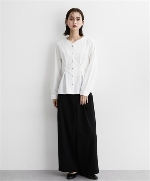 nissen（ニッセン）の「フロントタック入前開きブラウス【ＵＶカット・洗濯機ＯＫ】（シャツ/ブラウス・レディース・ネイビー/サックスブルー/オフホワイト・S/M/L/LL）」の10枚目の写真