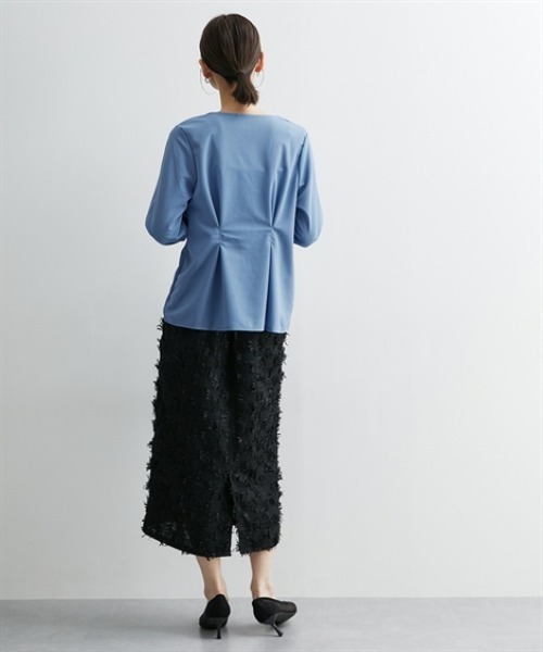 nissen（ニッセン）の「フロントタック入前開きブラウス【ＵＶカット・洗濯機ＯＫ】（シャツ/ブラウス・レディース・ネイビー/サックスブルー/オフホワイト・S/M/L/LL）」の14枚目の写真