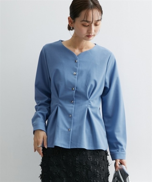 nissen（ニッセン）の「フロントタック入前開きブラウス【ＵＶカット・洗濯機ＯＫ】（シャツ/ブラウス・レディース・ネイビー/サックスブルー/オフホワイト・S/M/L/LL）」の17枚目の写真