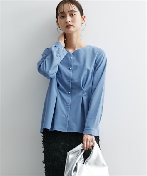 nissen（ニッセン）の「フロントタック入前開きブラウス【ＵＶカット・洗濯機ＯＫ】（シャツ/ブラウス・レディース・ネイビー/サックスブルー/オフホワイト・S/M/L/LL）」の18枚目の写真