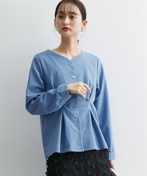 nissen（ニッセン）の「フロントタック入前開きブラウス【ＵＶカット・洗濯機ＯＫ】（シャツ/ブラウス・レディース・ネイビー/サックスブルー/オフホワイト・S/M/L/LL）」の20枚目の写真