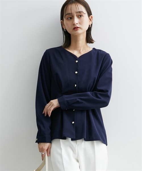 nissen（ニッセン）の「フロントタック入前開きブラウス【ＵＶカット・洗濯機ＯＫ】（シャツ/ブラウス・レディース・ネイビー/サックスブルー/オフホワイト・S/M/L/LL）」の21枚目の写真