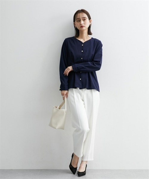 nissen（ニッセン）の「フロントタック入前開きブラウス【ＵＶカット・洗濯機ＯＫ】（シャツ/ブラウス・レディース・ネイビー/サックスブルー/オフホワイト・S/M/L/LL）」の22枚目の写真