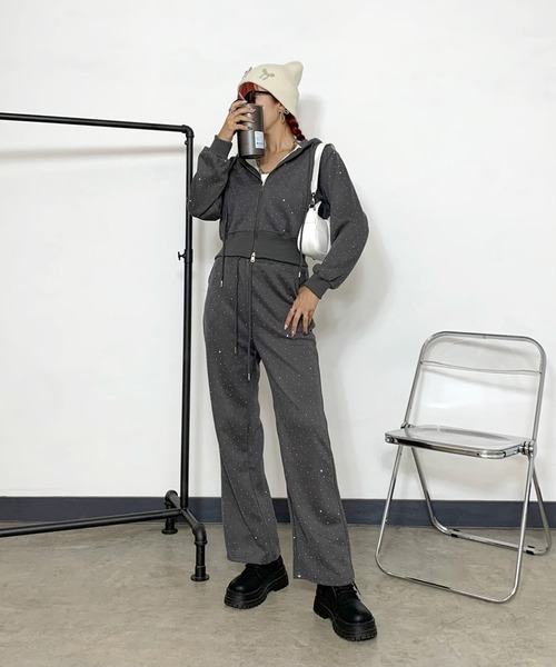 non-hedge(ノンヘッジ)の「ストーン付ジップパーカーパンツセット(セットアップ・レディース・ブラック/チャコールグレー/グレー/オートミール・FREE)」の21枚目の写真