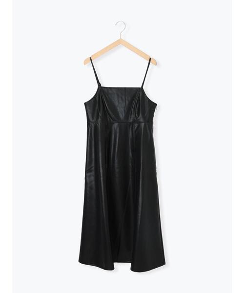 ehka sopo(エヘカソポ)の「エコレザーキャミソールワンピース(ワンピース・レディース・ブラウン/ベージュ系その他/ブラック・F)」の5枚目の写真