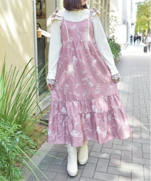 【セール】トゥシューズ柄リボン付ワンピース（ワンピース）｜axes femme（アクシーズファム） 5,264円