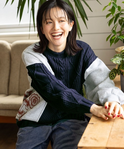 niko and...（ニコアンド）の「リメイク風ドッキングプルオーバー（ニット/セーター・レディース・グレー/チャコール/アイボリー・LARGE/MEDIUM）」の2枚目の写真