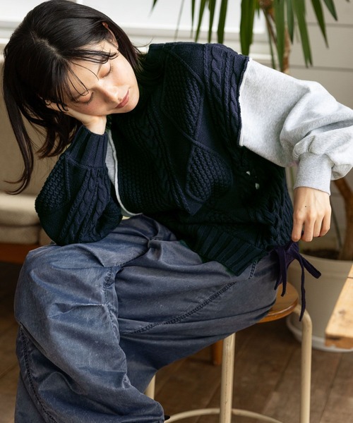 niko and...（ニコアンド）の「リメイク風ドッキングプルオーバー（ニット/セーター・レディース・グレー/チャコール/アイボリー・LARGE/MEDIUM）」の8枚目の写真