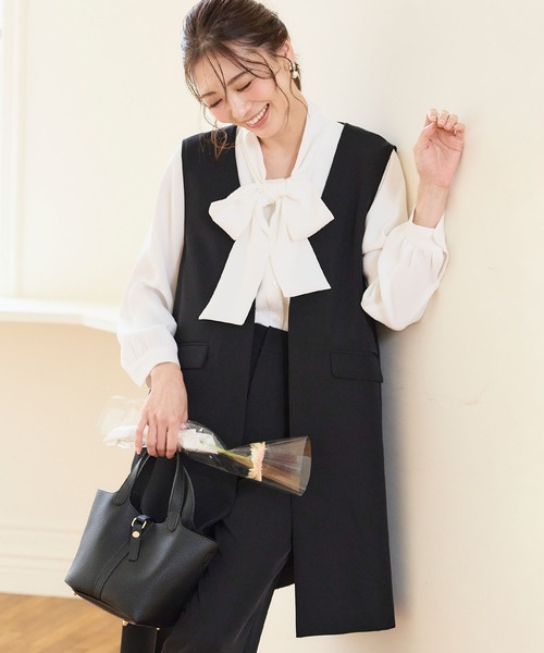 CROSS FUNCTION（クロスファンクション）の「《洗える・ストレッチ・シワになりにくい》正解 ロングジレ【CF/クロスファンクション】（ベスト・レディース・ブラック/ライトグレー/ベージュ/ネイビー・7号/9号/11号/13号/15号）」の5枚目の写真