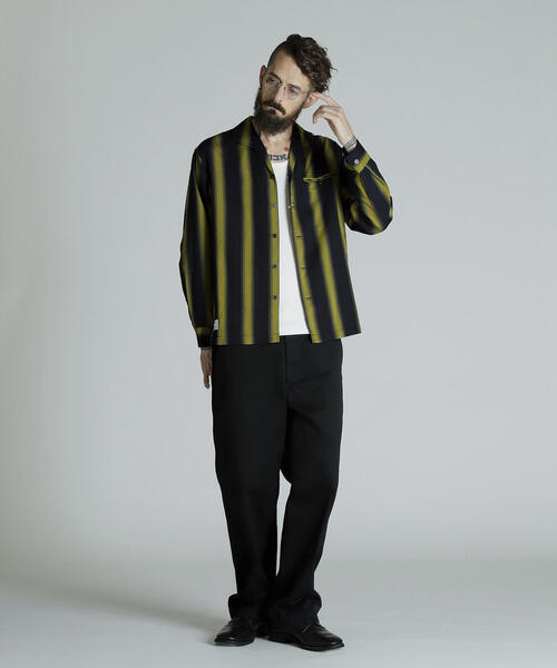 神配色 黒×紫 Schott BOX型ストライプシャツ ショット Schott N.Y.C シャツ Schott/ショット 別注 RAYON SUKA ASING L