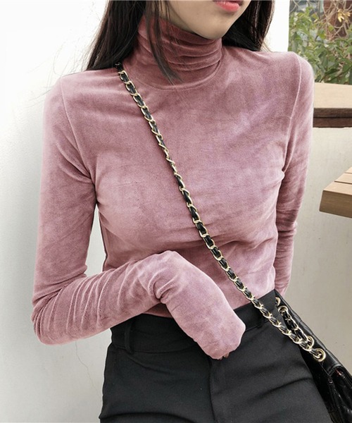 STYLEBLOCK（スタイルブロック）の「ベロア調タートルネックトップス（Tシャツ/カットソー・レディース・ダークグレー/ピンク/ブラック・FREE）」の3枚目の写真