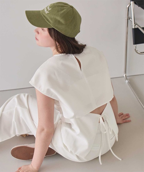 titivate(ティティベイト)の「リネンライクバックリボンフレンチトップス(Tシャツ/カットソー・レディース・サンドベージュ/ホワイト/ライトベージュ/ブラウン系その他・S/M)」の1枚目の写真