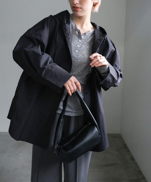 select MOCA(セレクトモカ)の「フード付きナイロンシャツ(シャツ/ブラウス・レディース・ネイビー/オフホワイト・FREE/SMALL)」の15枚目の写真