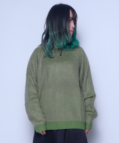 Bling Leads（ブリングリーズ）の「Z)【BLINGLEADS】724802 モヘアタッチクルーネック ニットセーター（ニット/セーター・メンズ・アイボリー/オリーブ/ブラック/グレー/オレンジ・MEDIUM/LARGE/X-LARGE）」の4枚目の写真