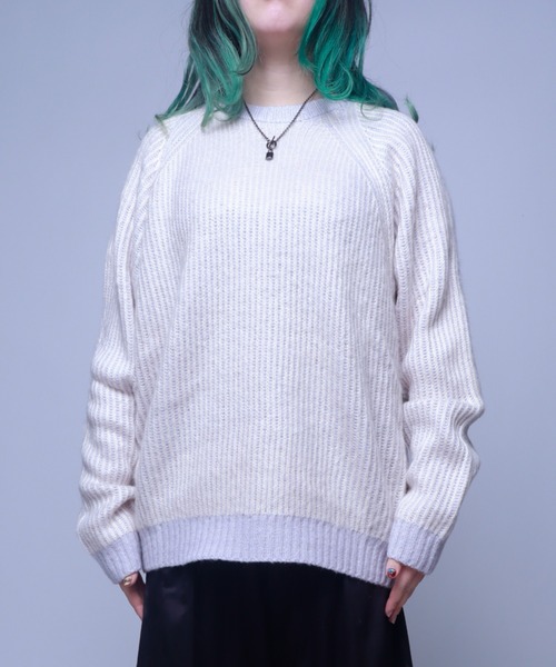 Bling Leads（ブリングリーズ）の「Z)【BLINGLEADS】724802 モヘアタッチクルーネック ニットセーター（ニット/セーター・メンズ・アイボリー/オリーブ/ブラック/グレー/オレンジ・MEDIUM/LARGE/X-LARGE）」の17枚目の写真