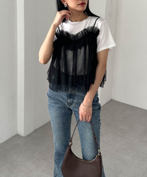 RANAN（ラナン）の「チュールビスチェドッキングＴシャツ（Tシャツ/カットソー・レディース・ホワイト×ブラック/ホワイト×グレー/チャコールグレー×ブラック/ブラック・LL/L/M）」の15枚目の写真