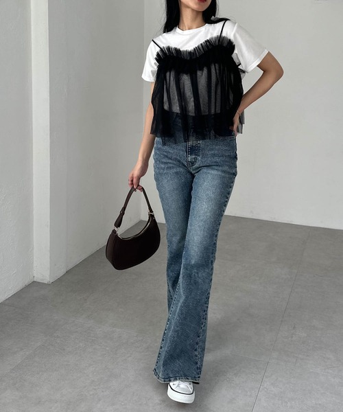 RANAN（ラナン）の「チュールビスチェドッキングＴシャツ（Tシャツ/カットソー・レディース・ホワイト×ブラック/ホワイト×グレー/チャコールグレー×ブラック/ブラック・LL/L/M）」の16枚目の写真