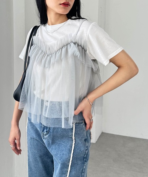 RANAN（ラナン）の「チュールビスチェドッキングＴシャツ（Tシャツ/カットソー・レディース・ホワイト×ブラック/ホワイト×グレー/チャコールグレー×ブラック/ブラック・LL/L/M）」の17枚目の写真