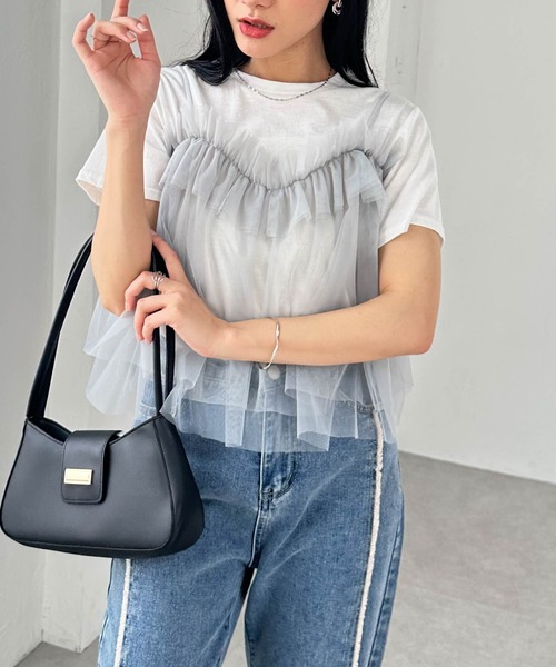 RANAN（ラナン）の「チュールビスチェドッキングＴシャツ（Tシャツ/カットソー・レディース・ホワイト×ブラック/ホワイト×グレー/チャコールグレー×ブラック/ブラック・LL/L/M）」の18枚目の写真