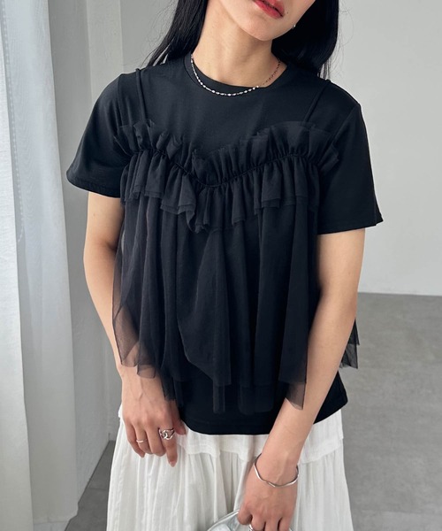 RANAN（ラナン）の「チュールビスチェドッキングＴシャツ（Tシャツ/カットソー・レディース・ホワイト×ブラック/ホワイト×グレー/チャコールグレー×ブラック/ブラック・LL/L/M）」の20枚目の写真