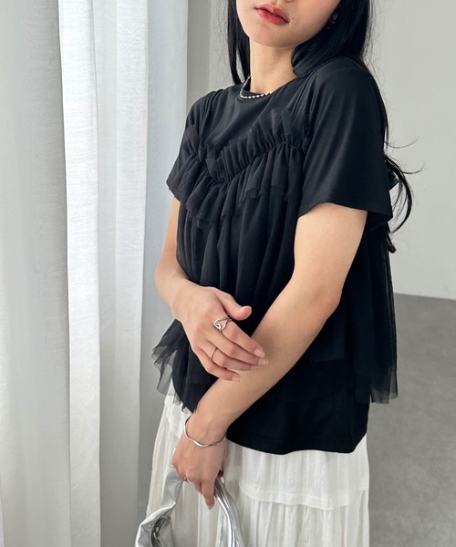 RANAN（ラナン）の「チュールビスチェドッキングＴシャツ（Tシャツ/カットソー・レディース・ホワイト×ブラック/ホワイト×グレー/チャコールグレー×ブラック/ブラック・LL/L/M）」の21枚目の写真