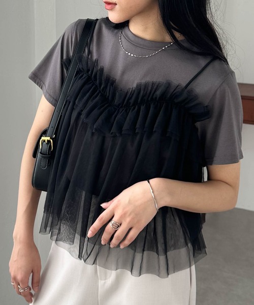 RANAN（ラナン）の「チュールビスチェドッキングＴシャツ（Tシャツ/カットソー・レディース・ホワイト×ブラック/ホワイト×グレー/チャコールグレー×ブラック/ブラック・LL/L/M）」の22枚目の写真