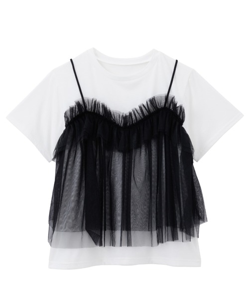 RANAN（ラナン）の「チュールビスチェドッキングＴシャツ（Tシャツ/カットソー・レディース・ホワイト×ブラック/ホワイト×グレー/チャコールグレー×ブラック/ブラック・LL/L/M）」の5枚目の写真