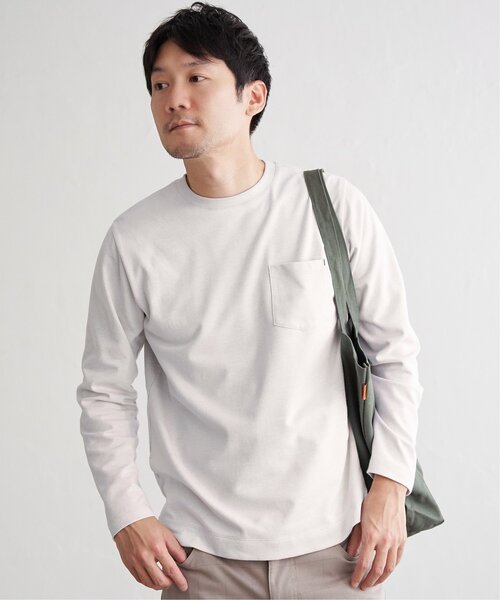 ikka（イッカ）の「ライトダンボールＷフェイスロンＴ（Tシャツ/カットソー・メンズ・ホワイト/ライトグレー/チャコールグレー/エメラルドブルー・S/M/L/XL）」の5枚目の写真