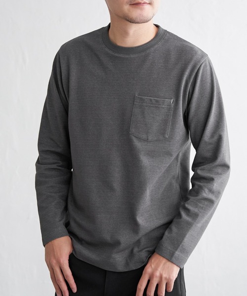 ikka（イッカ）の「ライトダンボールＷフェイスロンＴ（Tシャツ/カットソー・メンズ・ホワイト/ライトグレー/チャコールグレー/エメラルドブルー・S/M/L/XL）」の2枚目の写真