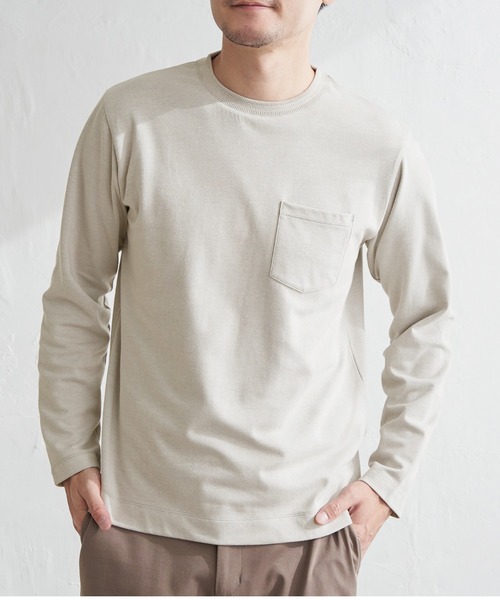 ikka（イッカ）の「ライトダンボールＷフェイスロンＴ（Tシャツ/カットソー・メンズ・ホワイト/ライトグレー/チャコールグレー/エメラルドブルー・S/M/L/XL）」の3枚目の写真