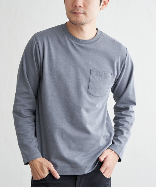 ikka（イッカ）の「ライトダンボールＷフェイスロンＴ（Tシャツ/カットソー・メンズ・ホワイト/ライトグレー/チャコールグレー/エメラルドブルー・S/M/L/XL）」の4枚目の写真