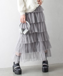 ラメチュール段々フリルロングスカート