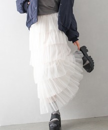 ラメチュール段々フリルロングスカート