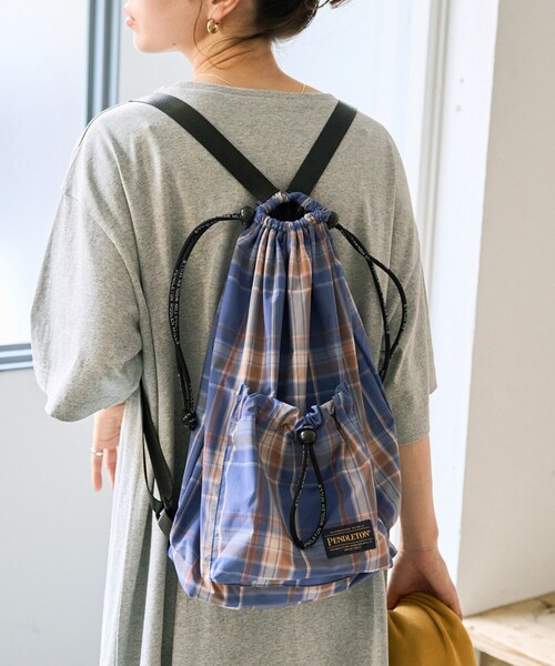 FREAK'S STORE（フリークスストア）の「限定展開 PENDLETON×FREAK'S STORE/ペンドルトン 別注 チェック ナップサック（バックパック/リュック・レディース・ブラック/ブルー/ベージュ・ONE SIZE）」の5枚目の写真