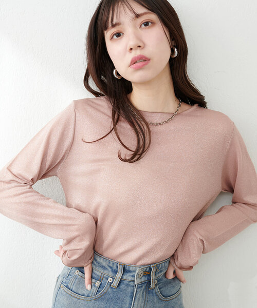 natural couture(ナチュラルクチュール)の「ラメシアーシンプルロンT(Tシャツ/カットソー・レディース・ピンクベージュ/シルバー/ブラウン・FREE)」の22枚目の写真