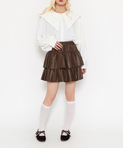 PUNYUS(プニュズ)の「合皮ティアードミニスカート(スカート・レディース・ブラウン/ブラック・1/2/3/4)」の19枚目の写真