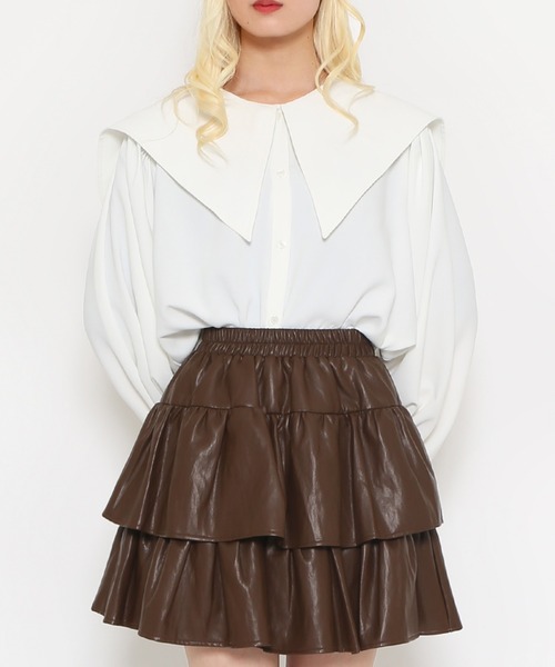 PUNYUS(プニュズ)の「合皮ティアードミニスカート(スカート・レディース・ブラウン/ブラック・1/2/3/4)」の17枚目の写真